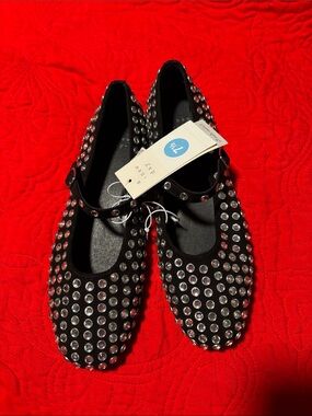 a new day Black Mary Jane Flats with Rhinestone Studs